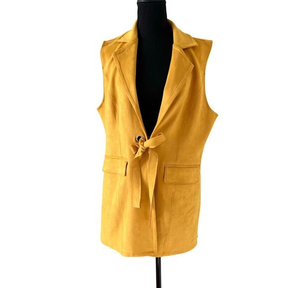 Radzoli Women's Faux Suede Vest with Tie Mustard Yellow Size XL - Picture 1 of 8